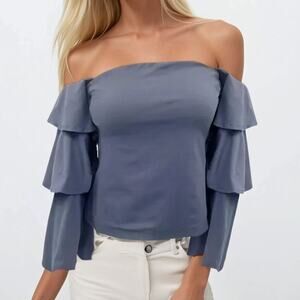 Susana Monaco Off The Shoulder Ruffle Sleeve Top New With Tags